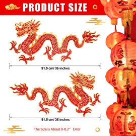 Honoson 2 Pcs Chinese New Year Jointed Dragon Cutouts Red Gold Lunar Spring Festival Cardboard Dragon Cutout Decor for Chinese New Year Home Window Door Wall Festival Party Decoration Supplies