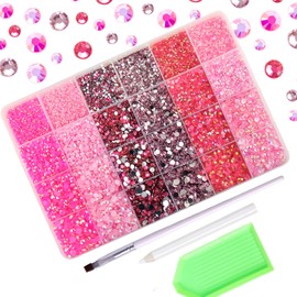 30000PCS Pink AB Resin Flatback Rhinestones Kit, Jelly Resin Non-Hotfix Rhinestones for Crafts DIY Design, Tumblers, Clothes, Makeup, Nail Art 2mm, 3mm, 4mm, 5mm