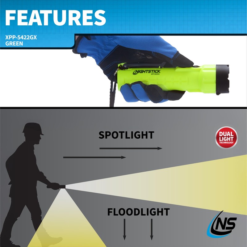 Nightstick XPP-5422GX Intrinsically Safe Dual-Light Flashlight, Green/Black