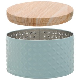 Lurrose Round Cookie Tins with Wood Lids, Metal Cookie Container Empty Biscuit Tin Tinplate Tea Canister Jewelry Trinket Box Foods Storage Container Tin for Candy Cookies
