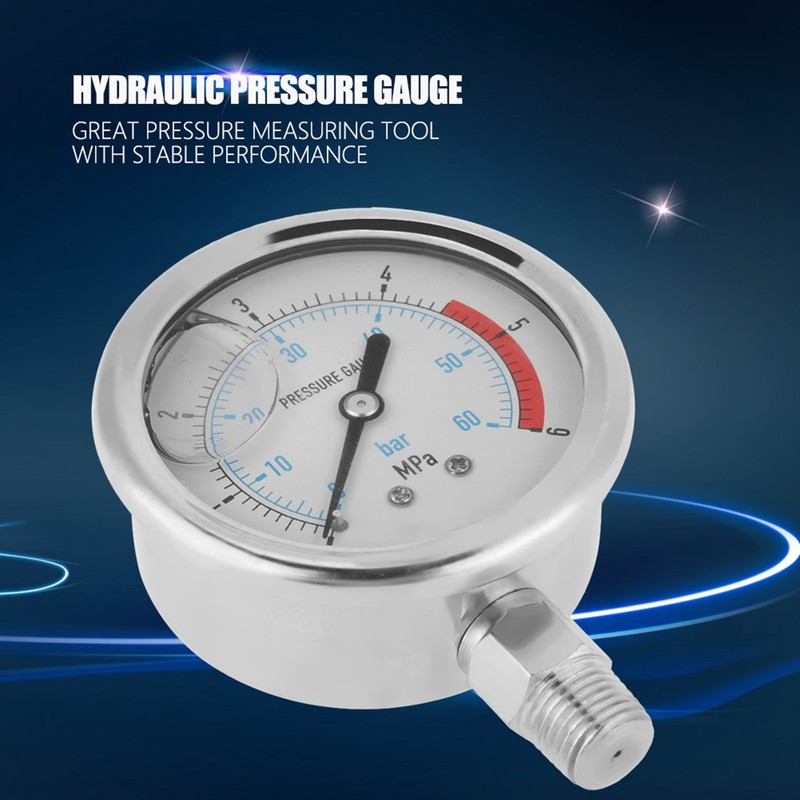 0-60Bar 0-6Mpa 1/4" NPT 60mm Dial Air Hydraulic Water Pressure