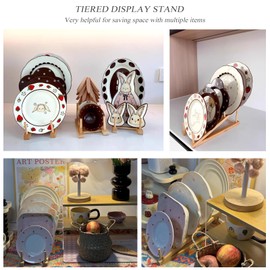 2 Pack Plate Stands For Display,Wooden Plate Holders for Displaying,5-Tier Craft Show Display Stands For Tabletop Book, Artwork, Photo, Record, Magazine and Platter