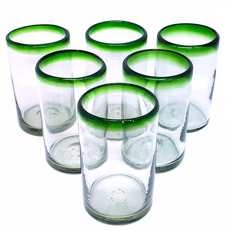 MexHandcraft Emerald Green Rim 14 oz Drinking Glasses (set of
