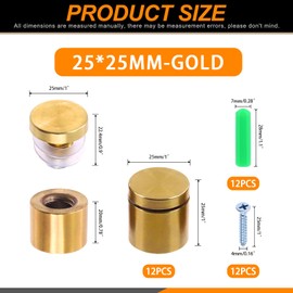 Rustark 12 Sets 1" x 1" Gold Stainless Steel Standoff Screws Advertising Mounting Hardware Wall Mount Glass Standoff Holder for Hanging Acrylic Signs Glass Panel Advertising (25mm Dia. x 25mm L.)