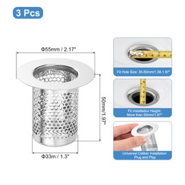 sourcing map 2 Pack Shower Drain Strainer, 2" x 2.2" 304 Stainless Steel Floor Drain Strainer Deep Sink Hair Catcher for Kitchen Bathroom Balcony Floor Drain, Fit Hole Size from 1.4" to 2"