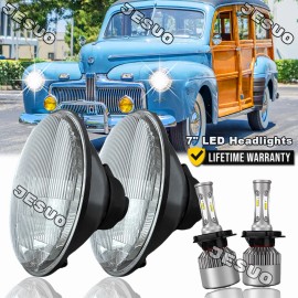 JESUO Pair For Ford Deluxe 1939-1951 7" Inch Round LED Headlights Lamp Housing New