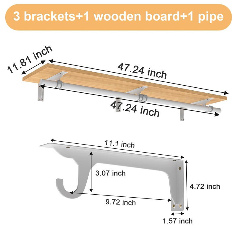 bimiti Wall Mounted Clothes Rack - Solid Wood Closet Storage