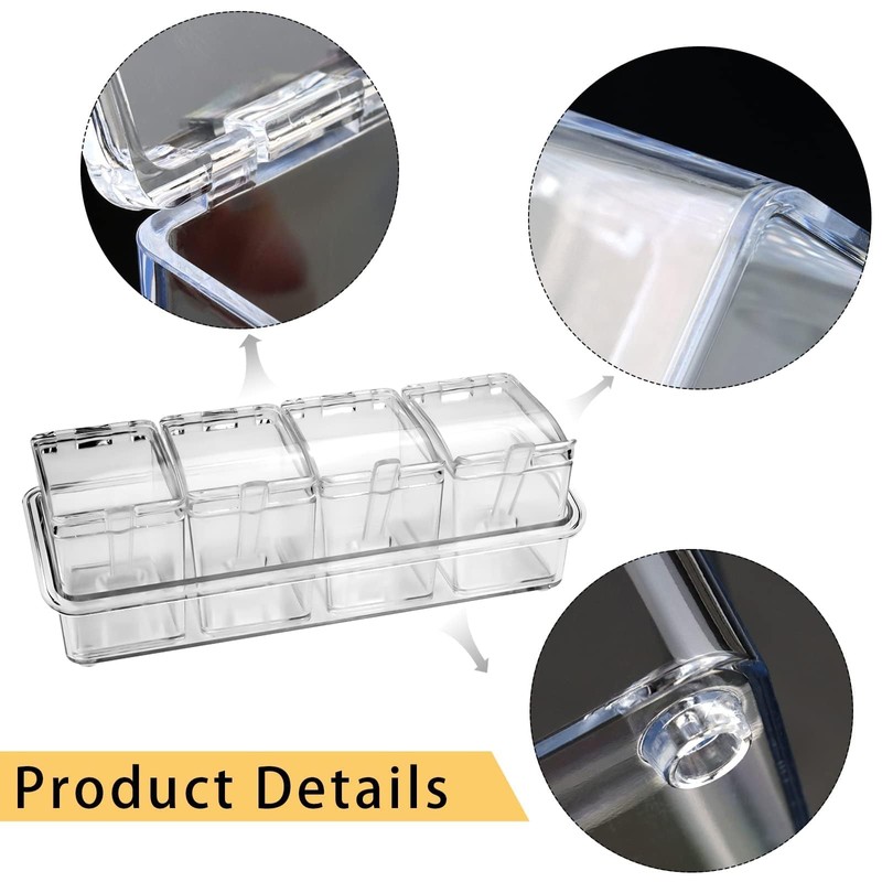 Faxco Clear Seasoning Box, 4 Pieces Seasoning Rack Spice Pots,