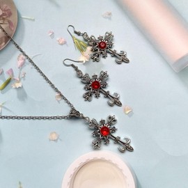 Dishowme Crystal Cross Necklace Earrings Sets Gothic Rhinestone Cross Necklace 3 Pieces Punk Christian Pray Crucifix Jewellery for Women, Gemstone Alloy Steel, No Gemstone