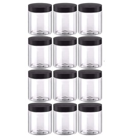 12 Pack 6 oz Plastic Cosmetic Containers With Gold Lids Refillable Clear Empty Travle Jars Containers for Body Butter,Sugar Scrubs,Cream,Lotions,Candy, Label&Spatulas