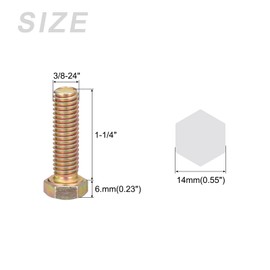 METALLIXITY Hex Bolts (3/8-24x1-1/4") 8Pcs, Carbon Steel Zinc Plated Fully Threaded, UNF Fine Thread Hex Head Screw Bolt - for Furniture Repair, Yellow