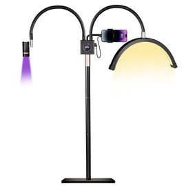 BeeMingle Half Moon Lash Light for Lash Tech, 3-in-1 Professional Esthetician Light with UV Lash Lamp & Phone Holder, Adjustable Height&Brightness for Tattoo,Nail Art,Skincare,Salon,Spa (Black)