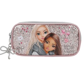 Depesche TOPModel My BFF 13319 Pencil Case in Pink and Grey with Model Motif and Glitter, Pencil Case with Bow Pendant