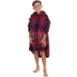 WS-AW23 Kids Boys Oversized Hoodie Blanket Sherpa Fleece Lined Hood Long Sleeved Giant Lounge Hoody Top Gaming Gamer Black One Size