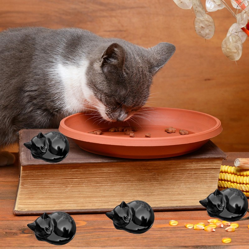 Mezrkuwr Black Obsidian Cat Crystals Figurine Sleeping Cat Decoration Healing