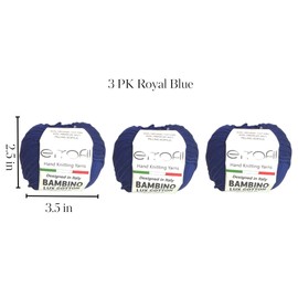 3PK Bambino Lux Cotton Yarn, Knit and Crochet, Organic Cotton Acrylic Blend, Baby and Amigurumi, 150g, 315m (Dark Royal Blue)