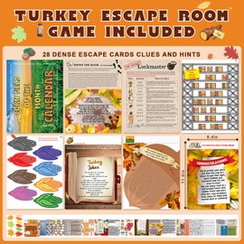 Fullhawl Thanksgiving Turkey Escape Room Game 28 Cards Card-Based at-Home Escape Room Experience Family Friend Fun for Adults Thanksgiving Party Games Supplies for 1 to 6 Players 60 Minute Game