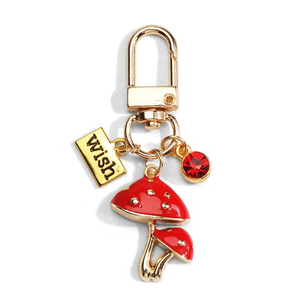 Gallkeat Mushroom Keyring with Red Mushroom Pattern, Cute Cartoon Keychain,