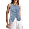 Tankaneo Womens Button Down Denim Vest Tops Sleeveless Fitted Jean