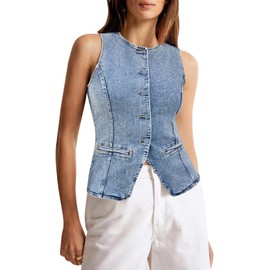 Tankaneo Womens Button Down Denim Vest Tops Sleeveless Fitted Jean Tank Tops Summer Trendy Casual Waistcoat