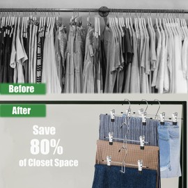 Pants Hangers with Clips, Space Saving Skirts Hanger for Closet Organizer and Storage, Stackable Add-on Jeans Hangers - 24 Pack