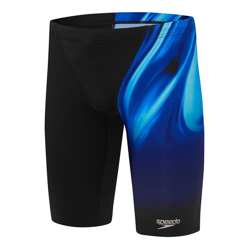Speedo Men's Rapure Glow V Cut Jammer, Black/Cobalt Pop, 36