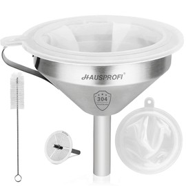 HAUSPROFI Stainless Steel Funnel, 5.1 inch 304 Stainless Steel Kitchen Funnel with 200 Mesh Food Filter Strainer for Transferring Liquids, Oil, Making Jam