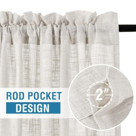 H.VERSAILTEX Linen Curtains 84 inches Long Natural Linen Blended Curtains for Living Room Burlap Linen Textured Curtains Light Filtering Rod Pocket Curtains Bedroom Curtains 2 Panel Sets, Off White