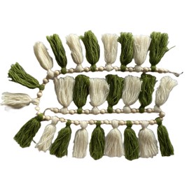 Willow Mountain Mushrooms Pine and Winter White 60" Tassel and Bead Garland - Boho Decor ~ Perfect topper for your Traditional or Woodland Christmas Mantel!