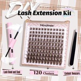 Mavphnee Brown Lash Clusters Kit Fairy Eyelash Extensions Kit Dark Brown Cluster Eyelash Extensions Kit Natural Wispy D Curl Individual Lashes Clusters with Lash Bond and Seal Glue and Tweezers