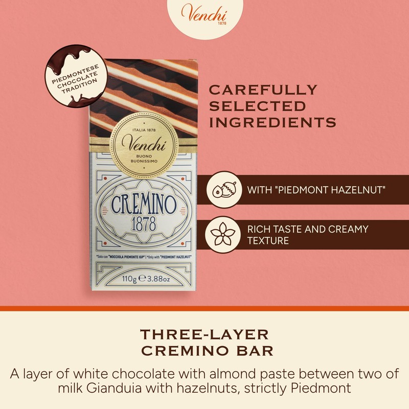Venchi - Cremino 1878 Chocolate Bar with Almond Gianduja and