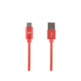 Monoprice USB 2.0 Type-C to Type-A Charge and Sync Nylon-Braid Cable - 10 Feet - Red, Fast Charging, Aluminum Connectors, Stay Synced - Palette Series