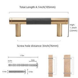 COTYKILEY 10 Pack 3 Inch(76mm) Matte Black and Champagne Bronze Knurled Cabinet Handles Knurled Kitchen Cabinet Pulls Cabinet Door Handles Kitchen Cabinet Hardware Cupboard Drawer Pulls