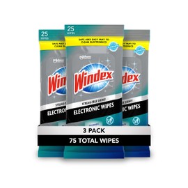 Windex Windex Electronic Cleaning Wipes, Pre-Moistened Screen Wipes for TVs, Phones, and Other Electronics, Resalable for a Freshness Lock, 25 Count (Pack of 3)