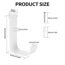 2 Pcs Garage Hooks, Wall Hooks Heavy Duty Hooks for Hanging Heavy Duty, Ladder Hooks, J Shape Hooks, Garage Hanger Brackets Storage Hooks Wall Mounted for Home Garage Garden Tool Organizer(White)