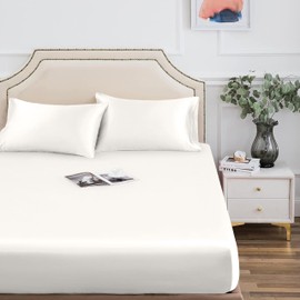 1 Fitted Bed Sheet Cal King Size, Cooling Sheets for Hot Sleepers, 100% Organic Viscose Derived from Bamboo, Cal King Sheets 16" Deep Pocket, Silky Soft Breathable Cozy Sheets for All Seasons: White