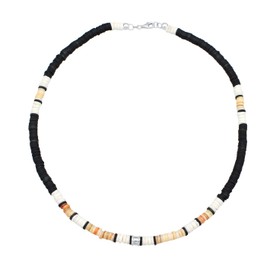Kuzzoi Buddha Men's Bead Necklace, Chain Made of Heishi Beads (5-6 mm), Men's Necklace with Silver Bead Made of 925 Sterling Silver, Surfer Chain for Men, Length Approx. 50 cm, Gemstone Sterling
