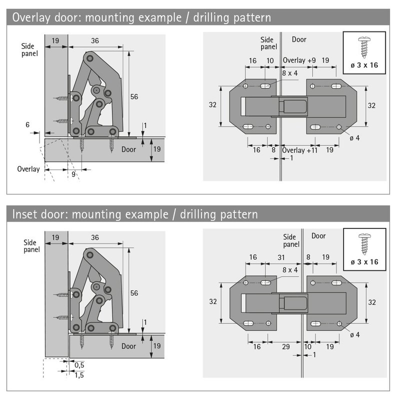 Hettich Screw-On Hinge with Spring 90 Degree Hinge without Pot