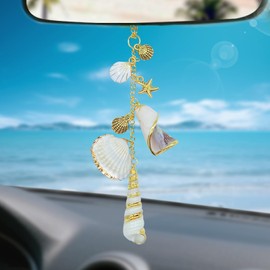 Sea Shells Hanging Car Decor, Beachy Car Accessories for Rear View Mirror,Boho Beach Themed Ornament for Women, Starfish Conchas Aesthetic Pendant, Cute Coastal Bag Charm, Gifts for Her