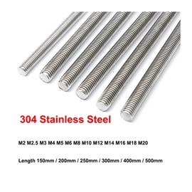 CREAP 1PCS 304 Stainless Steel Threaded Rod Full-Thread Bar M5 M6 M8 M10 M12 M14 M16 M18 M20 Length 100mm - 250mm(200mm,M18)