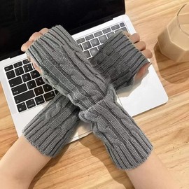 New Autumn/Winter Knit Half-Finger Long Arm Warmer Gloves - Thermal, Cold Protection, Touch-Compatible Gloves Black 10ea