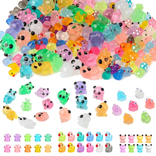 GSrenyu 126 Pcs Mini Resin Animals, Luminous Mini Animals Mini