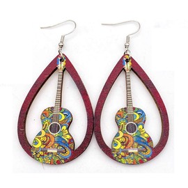 Personal Guitar Dangle Earrings Musical Instrument Earrings for Women Music Lovers Women Teachers Cute Jewelry-Wood F