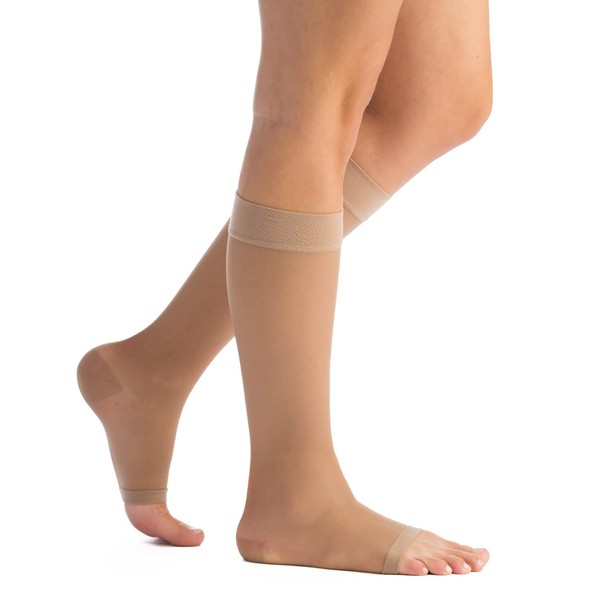 EvoNation Women’s Knee High 20-30 mmHg Graduated Compression Open Toe Sheer Socks – Firm Pressure Compression Garment