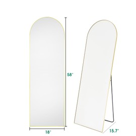 BEVERDY 18"x58" Arched Full Length Mirror, Full Body Mirror, Floor Mirror, Freestanding, Aluminum Alloy Frame, Wall Mounted or Lean on The Wall for Bedroom,Gold