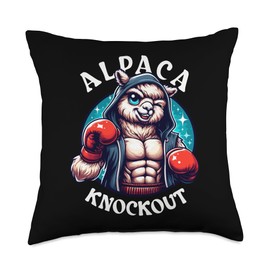 muscular alpaca with boxing gloves uppercut a knockout punch Throw Pillow