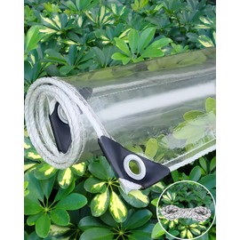 Clear Tarp, 10 x 20 FT Clear Tarps with Grommets, 14 Mil Thick Clear Tarps Heavy Duty Waterproof，Protects Against Water, Tear, Cold Weather Resistant for Balcony Garden，Patio ANG Porch