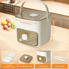 Romorgniz 48-Cube Layer & Bucket Nugget Ice Tray - Easy Push-Button Release, Leakproof BPA-Free Storage Container, Sturdy Ice Cube Tray with Lid & Bin for Freezer for Coffee & Whisky, White