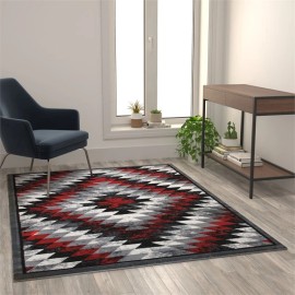 Flash Furniture Teagan 63.6" x 87.6" Diamond Olefin Fabric Area Rug in Red