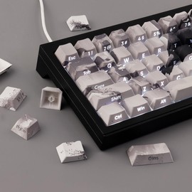 Tsungup PBT Side Printed Keycaps,135 Keys Dye Sub Shine Through Keycap Set,Gray White Inked Bird Custom Keycaps Cherry Profile Keycaps for Cherry MX Switches Mechanical Keyboards